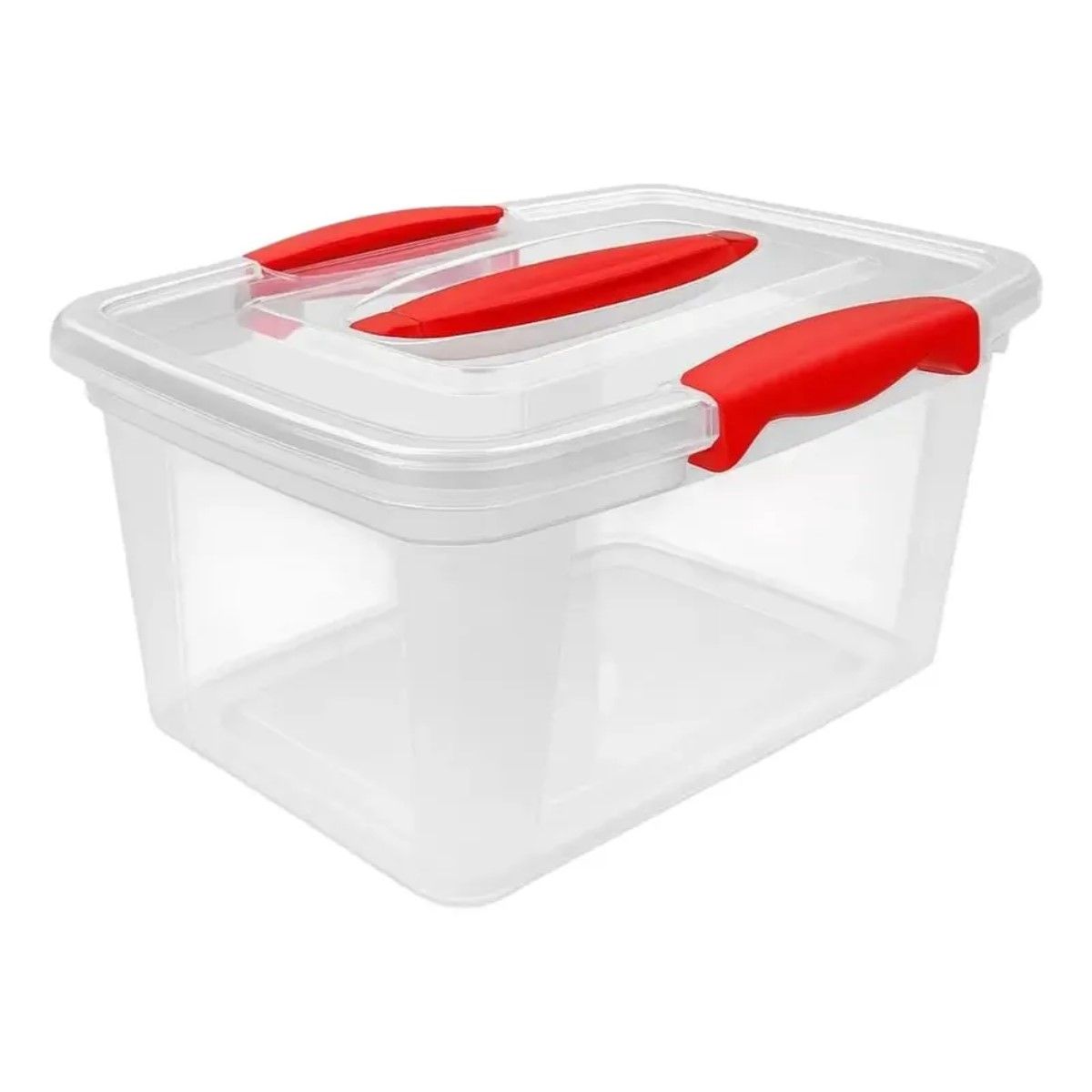 GENERICO - Caja Plástica Organizador Transparente 6L con Tapa  Roja BELUG