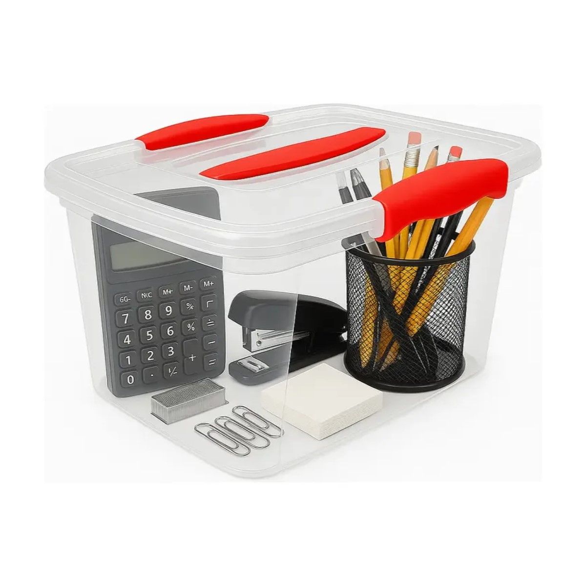 GENERICO - Caja Plástica Organizador Transparente 6L con Tapa  Roja BELUG
