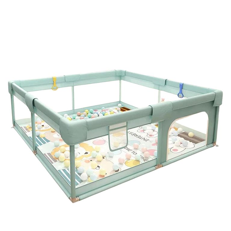 Corral Para Bebes Con Pelotas Valla De Seguridad 66cmx200cm Verde claro