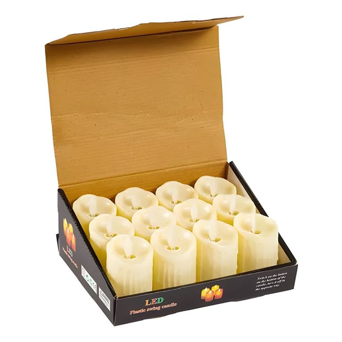 GENERICO - Pack 12 velas LED luz cálida 11 cm beige