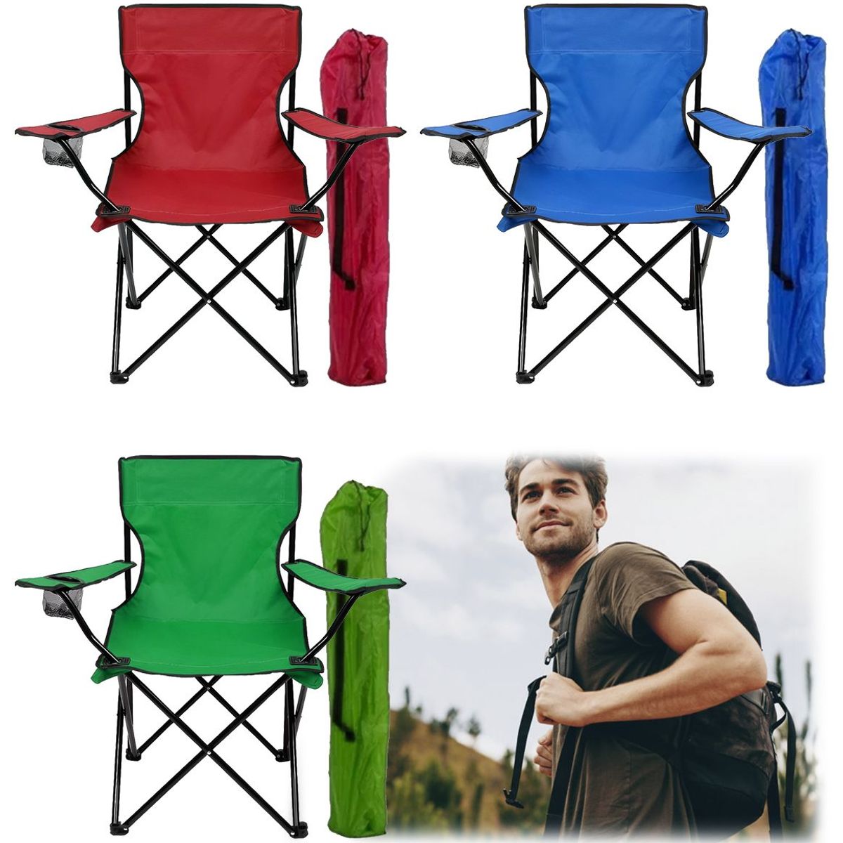 GENERICO - Pack X2 Silla Plegable Con Bolso Portavasos