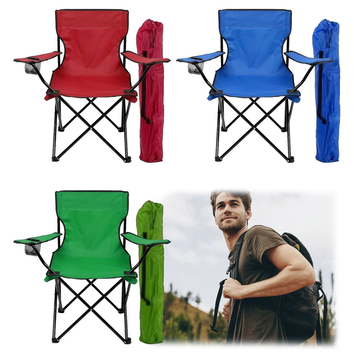GENERICO - Pack X2 Silla Plegable Con Bolso Portavasos