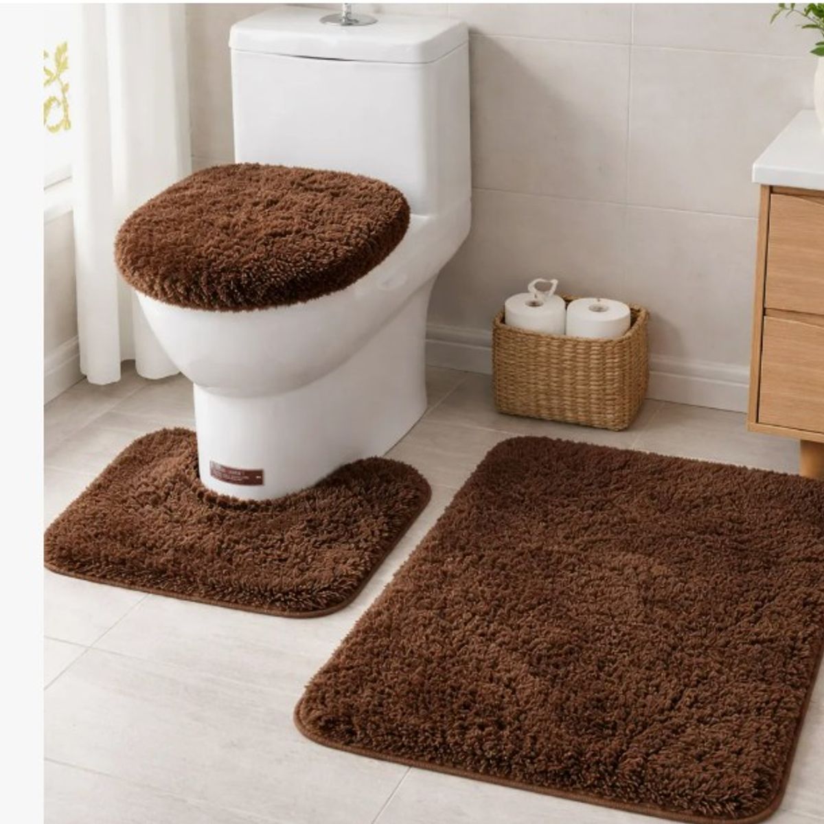 GENERICO - Set de Baño 3 Piezas Alfombra Cubierta WC Antideslizante