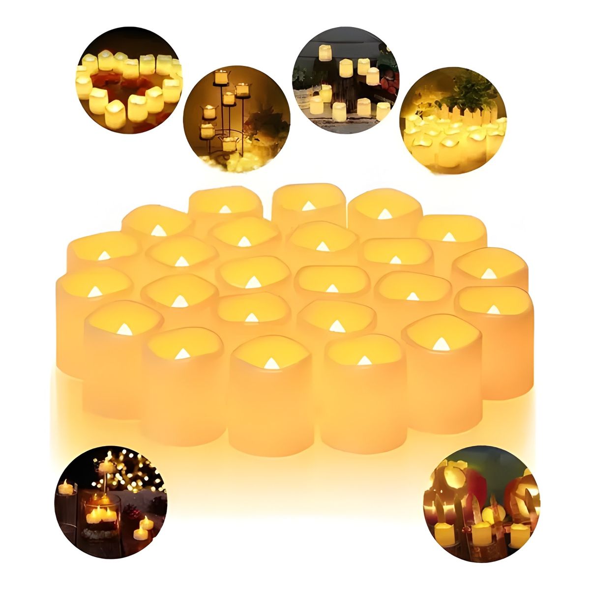 GENERICO - Pack 24 velas LED tipo té luz cálida