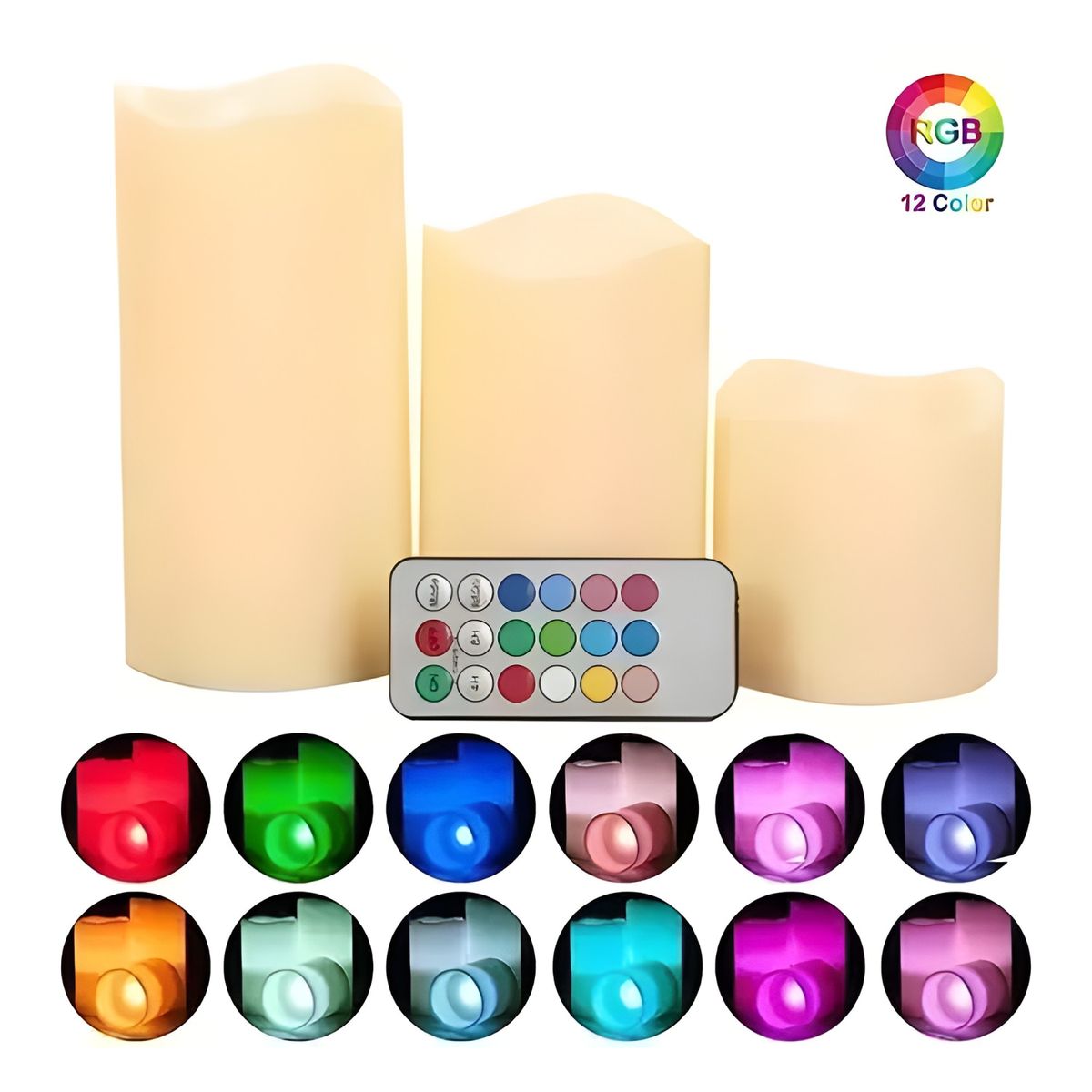 GENERICO - Pack 3 velas LED con control RGB
