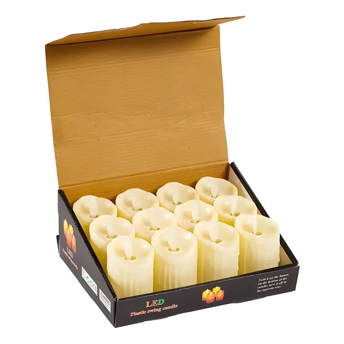 GENERICO - Pack 12 velas LED luz cálida 11 cm beige