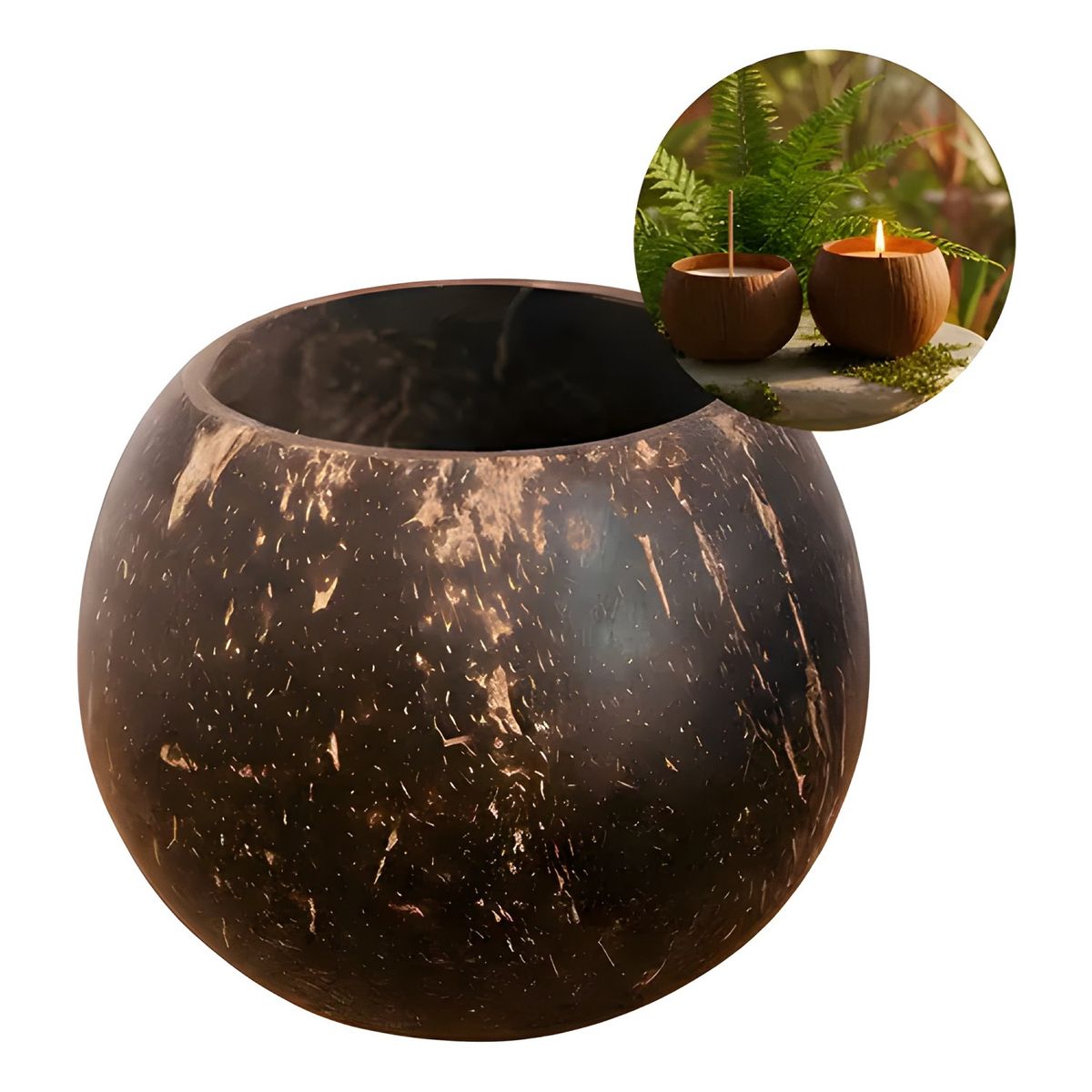 GENERICO - Set 5 cuencos coco con velas aromáticas beige