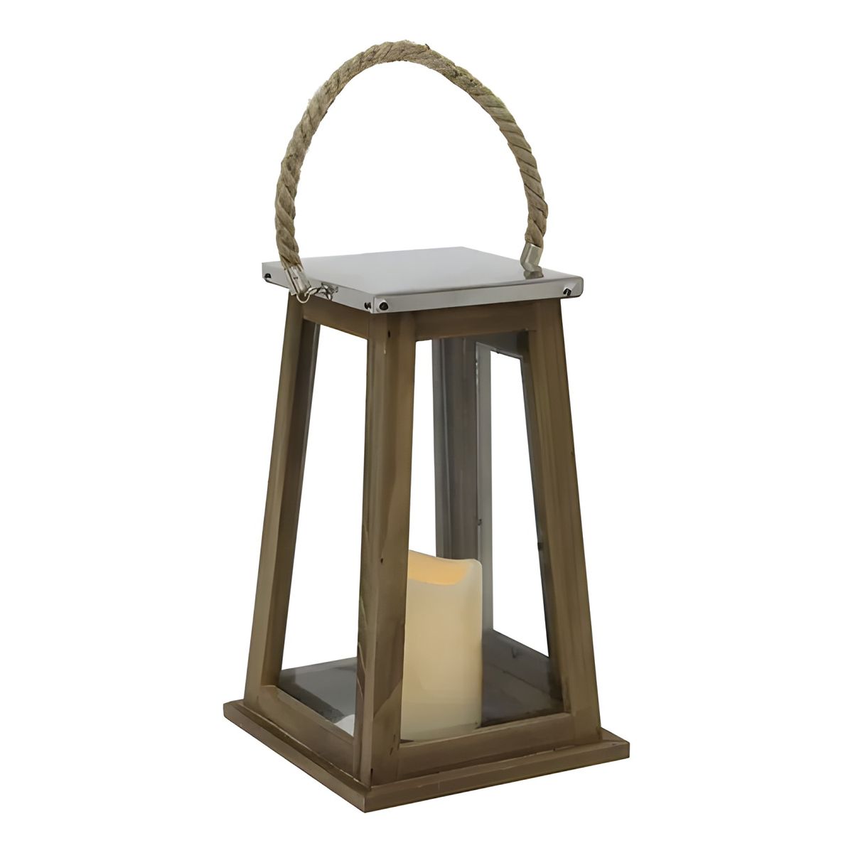GENERICO - Fanal madera con vela LED café