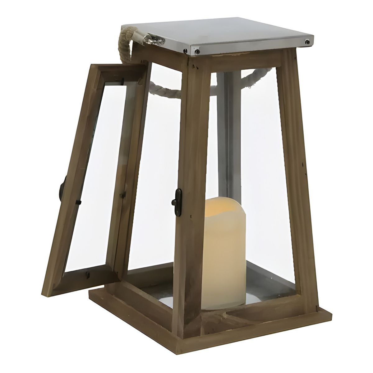 GENERICO - Fanal madera con vela LED café