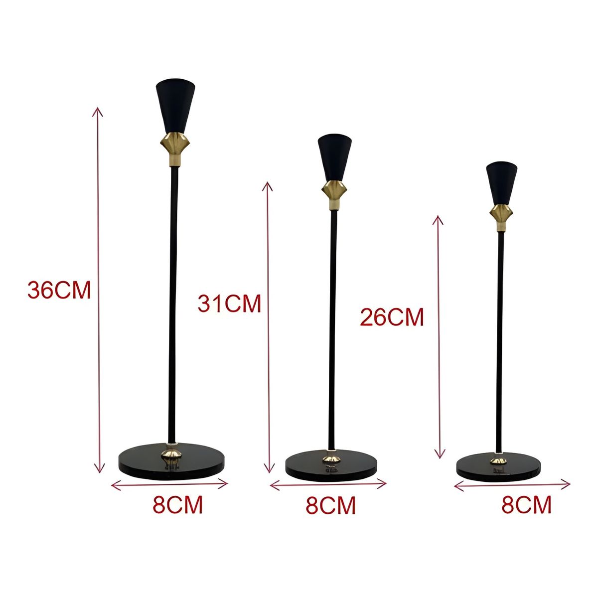 GENERICO - Set 3 portavelas metálicos negro