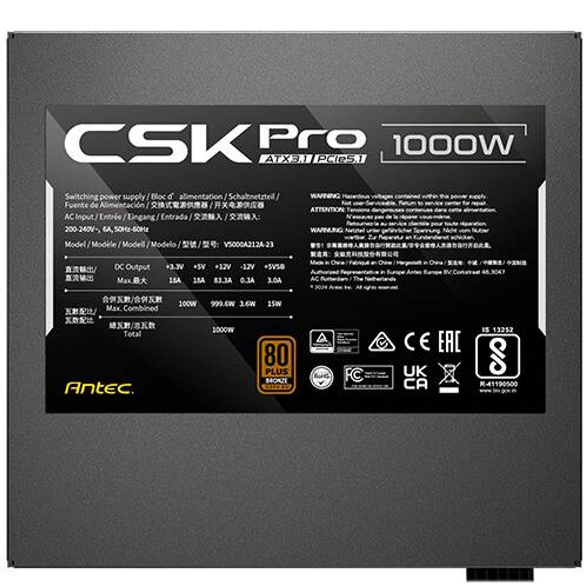 ANTEC - Fuente de Poder Antec CSK1000 Pro, 1000W, Certificada 80 Plus Bronze, ATX 3.1, PCIe 5.1
