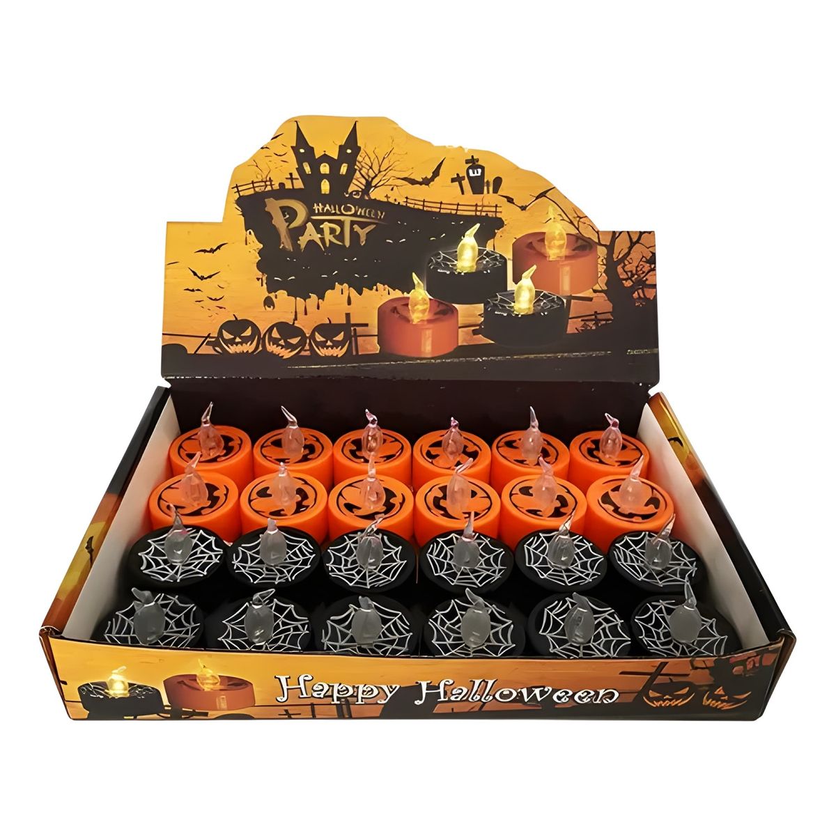 GENERICO - Pack 24 velas led decorativas halloween negro naranjo