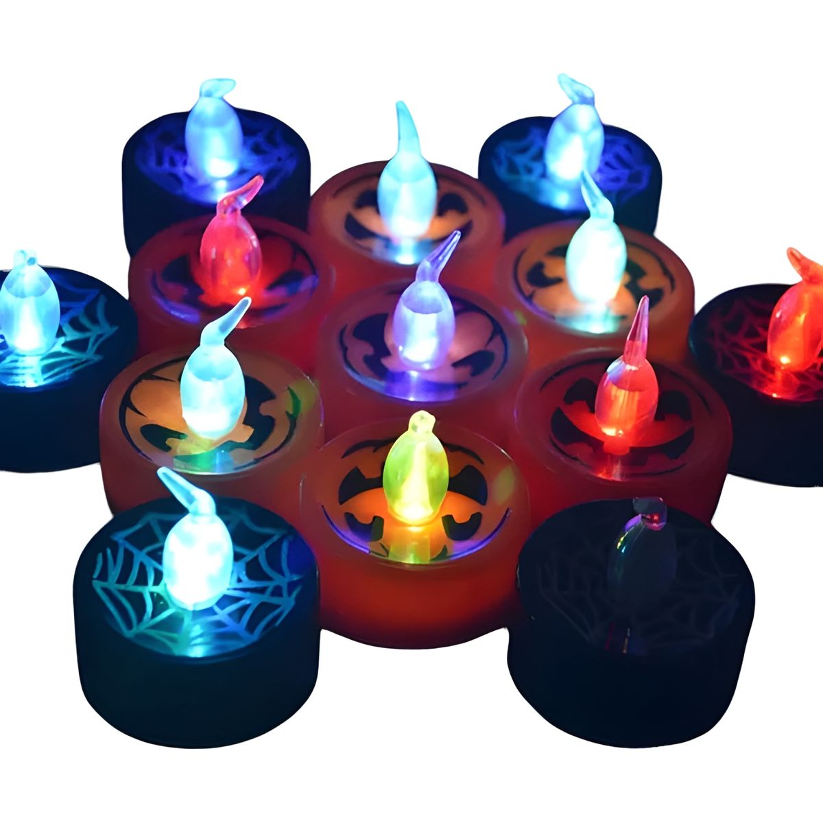 GENERICO - Pack 24 velas led decorativas halloween negro naranjo