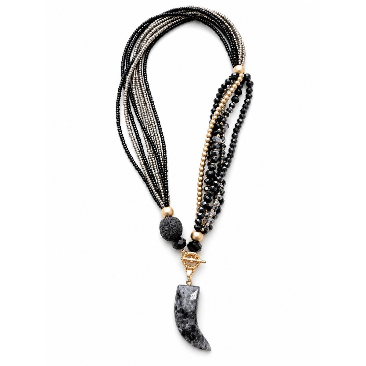 GENERICO - COLLAR CUERNO CON CRISTANES NEGROS Y DORADOS