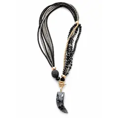 GENERICO - COLLAR CUERNO CON CRISTANES NEGROS Y DORADOS