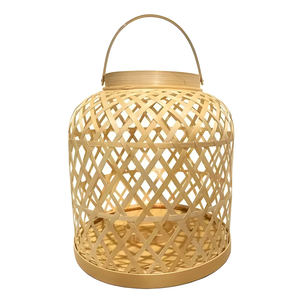 GENERICO - Fanal de bambú portavela decorativo beige