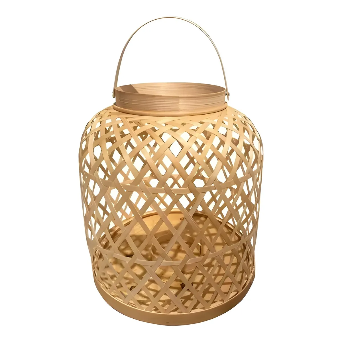 GENERICO - Fanal de bambú portavela decorativo beige