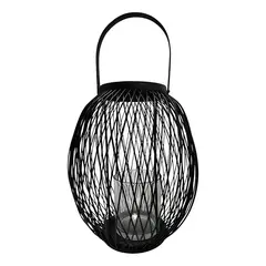 GENERICO - Fanal de bambú con portavela de vidrio negro