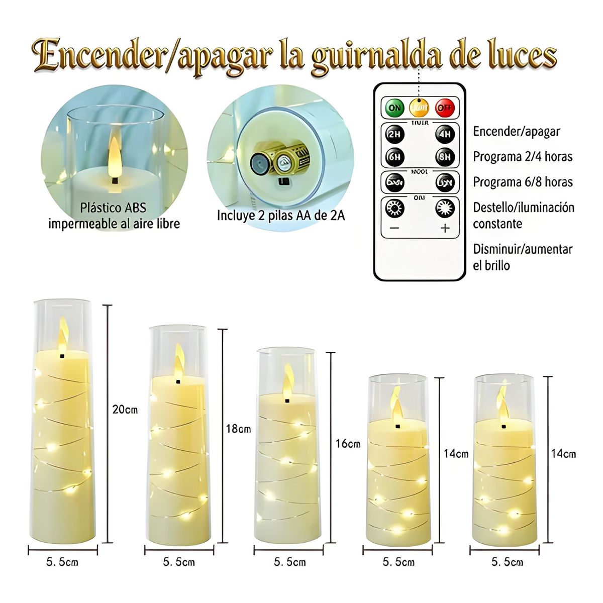 GENERICO - Pack 5 velas led luz amarilla