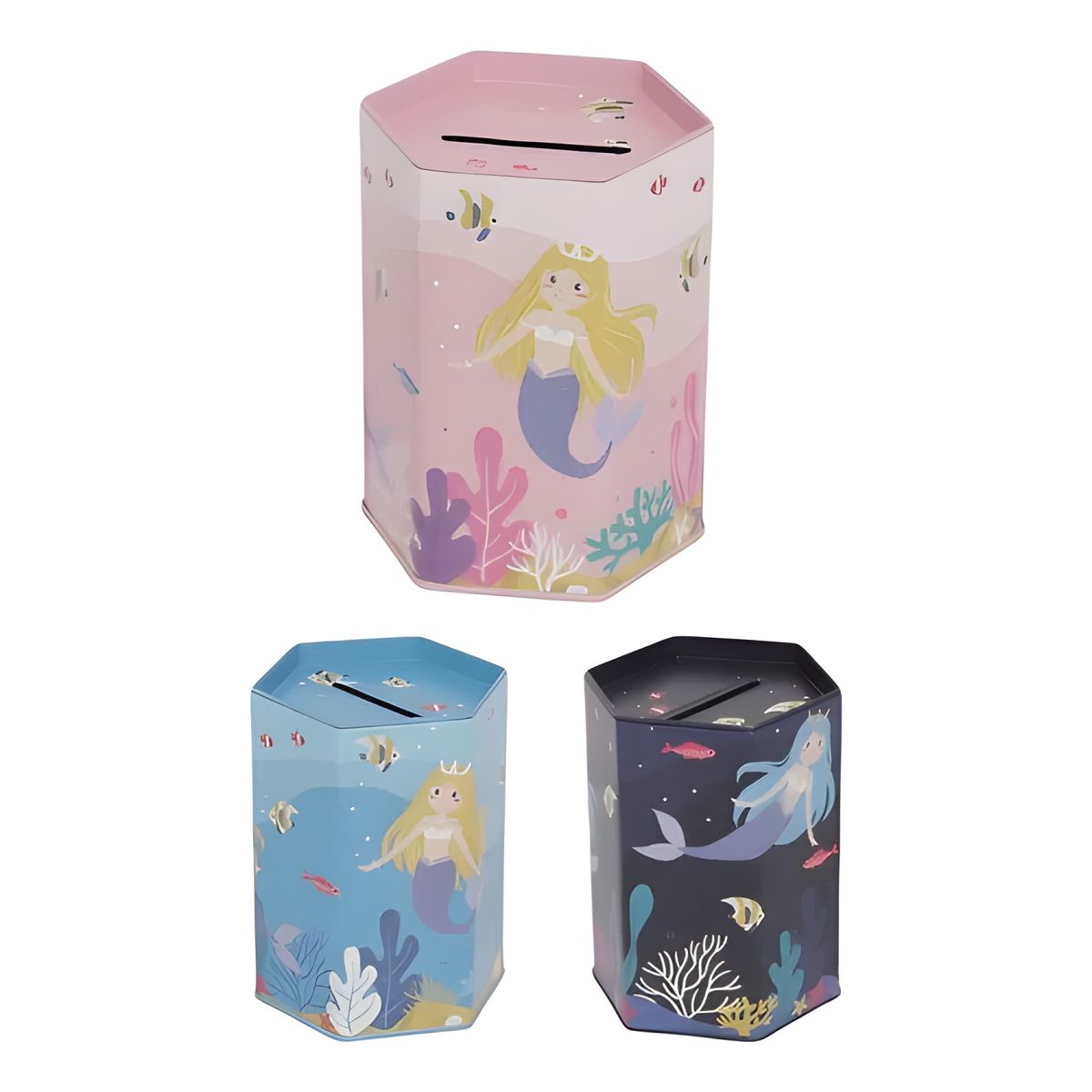 GENERICO - Alcancía de lata kawaii pack 2 sirena