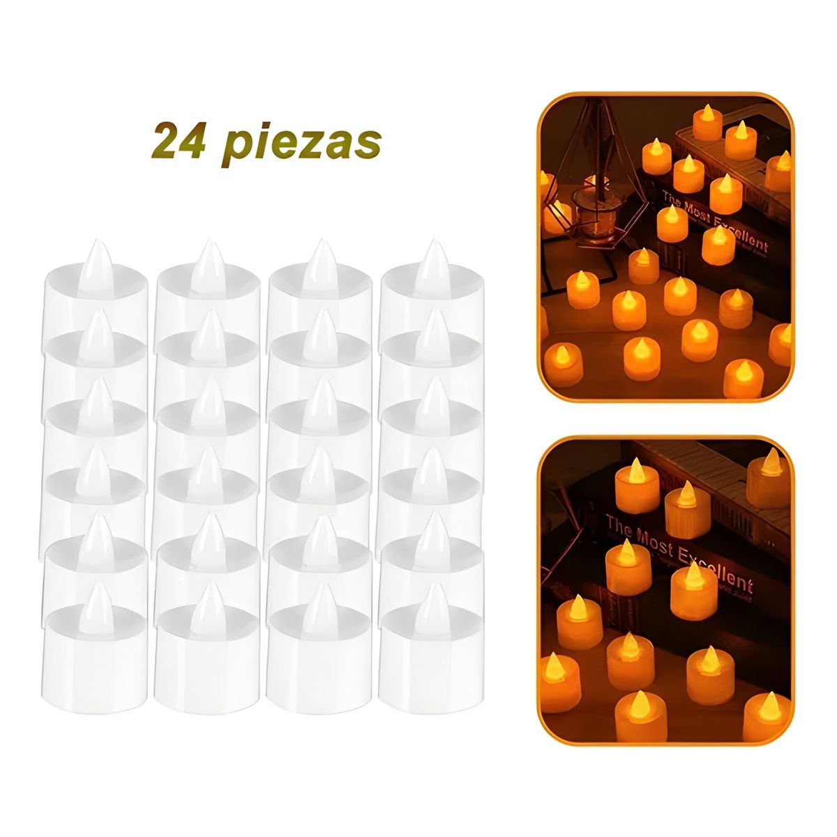 GENERICO - Pack 24 velas led a pila efecto llama