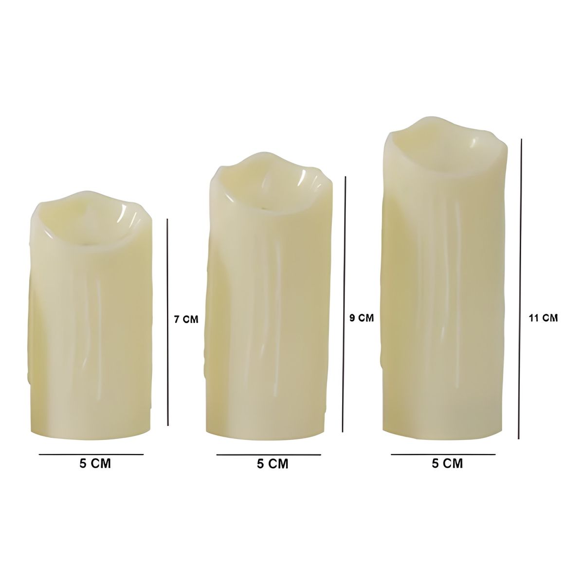 GENERICO - Pack 12 velas led luz cálida con pilas 5x11 cm blanco