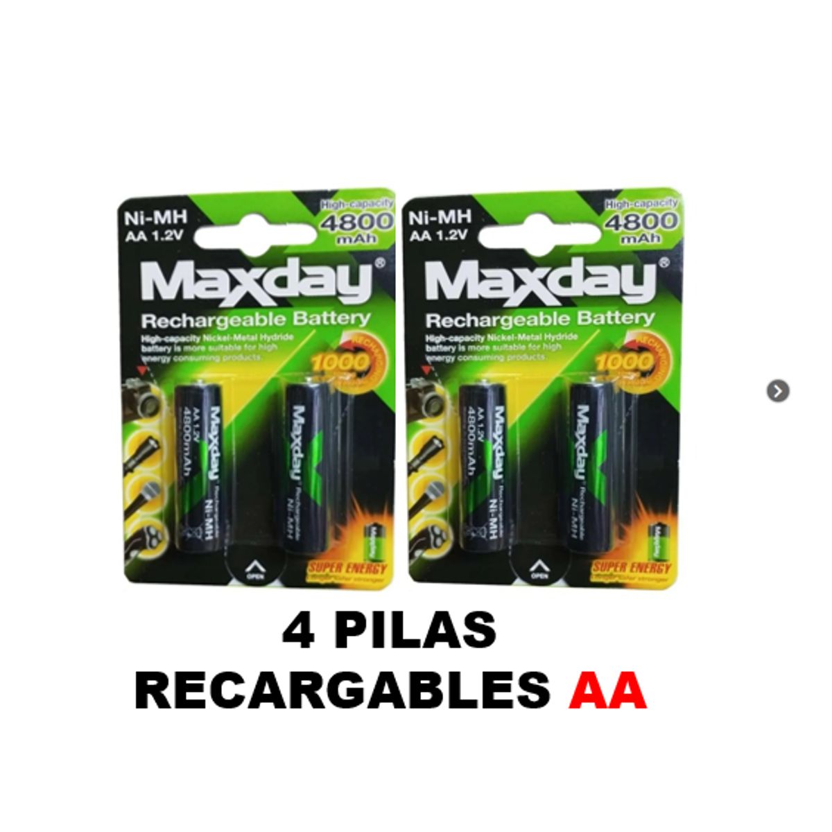 GENERICO - Pack de 4 Pilas Recargables AA Pila Doble A 4800mah