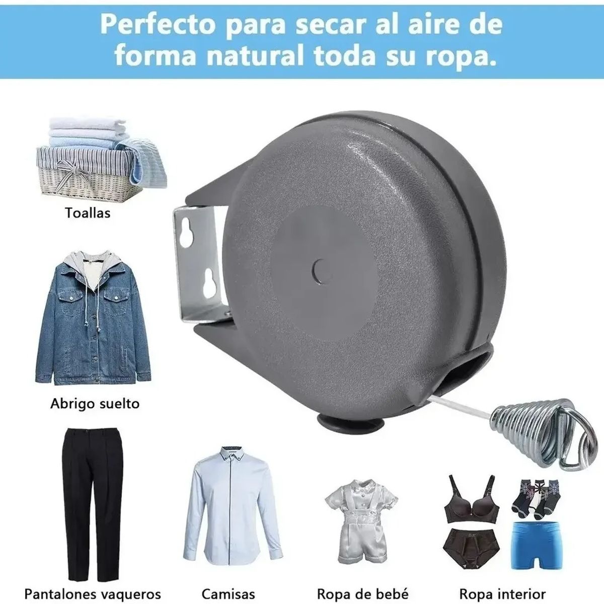 GENERICO - Tendedero De Ropa Retráctil Carrete Exterior O Interior 12m