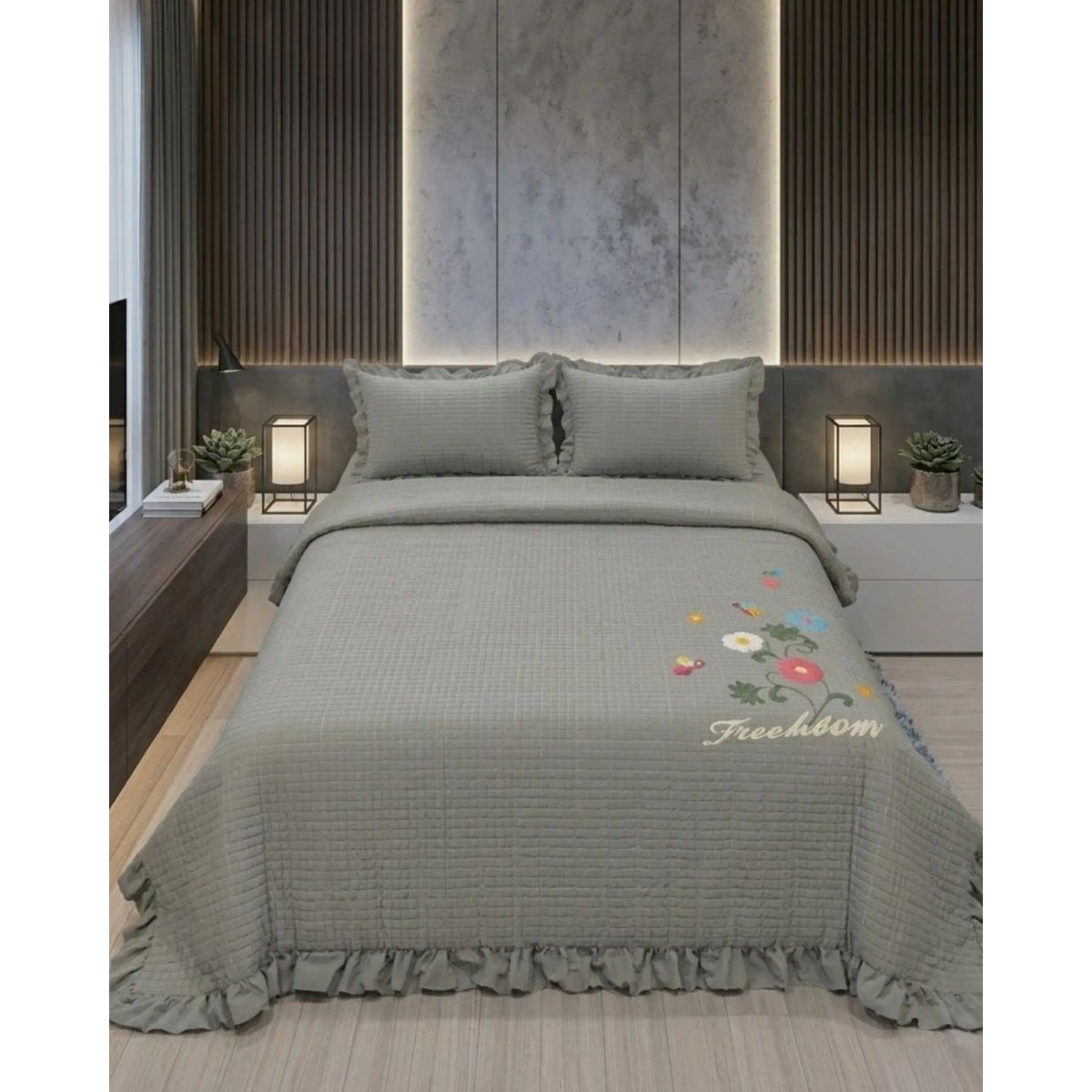 GENERICO - Cubrecama Quilt Verano Estampado Floral con Bobos 2 Plazas