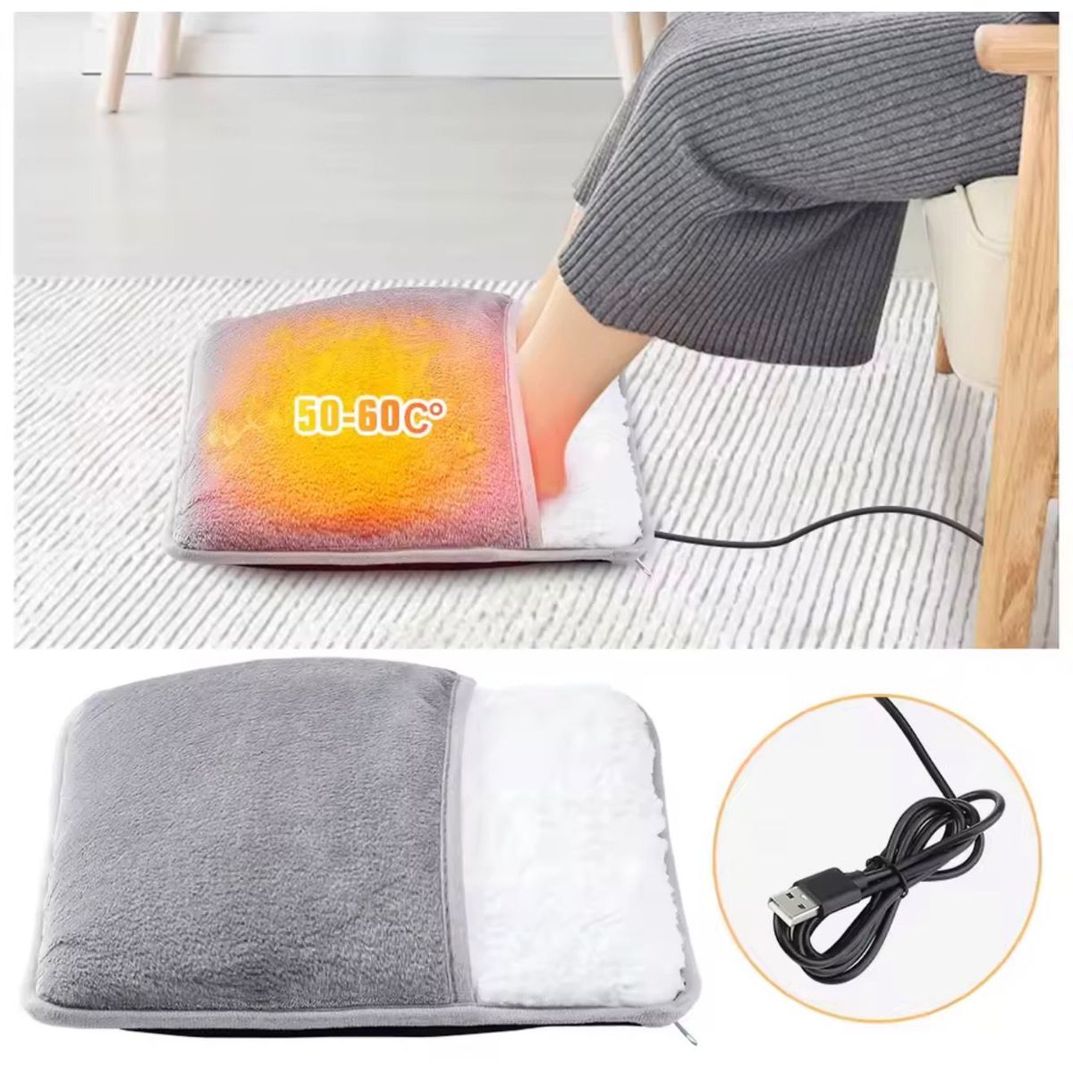 GENERICO - Manta Calentador Calienta Pies Eléctrico Usb Polar Gris Lisa