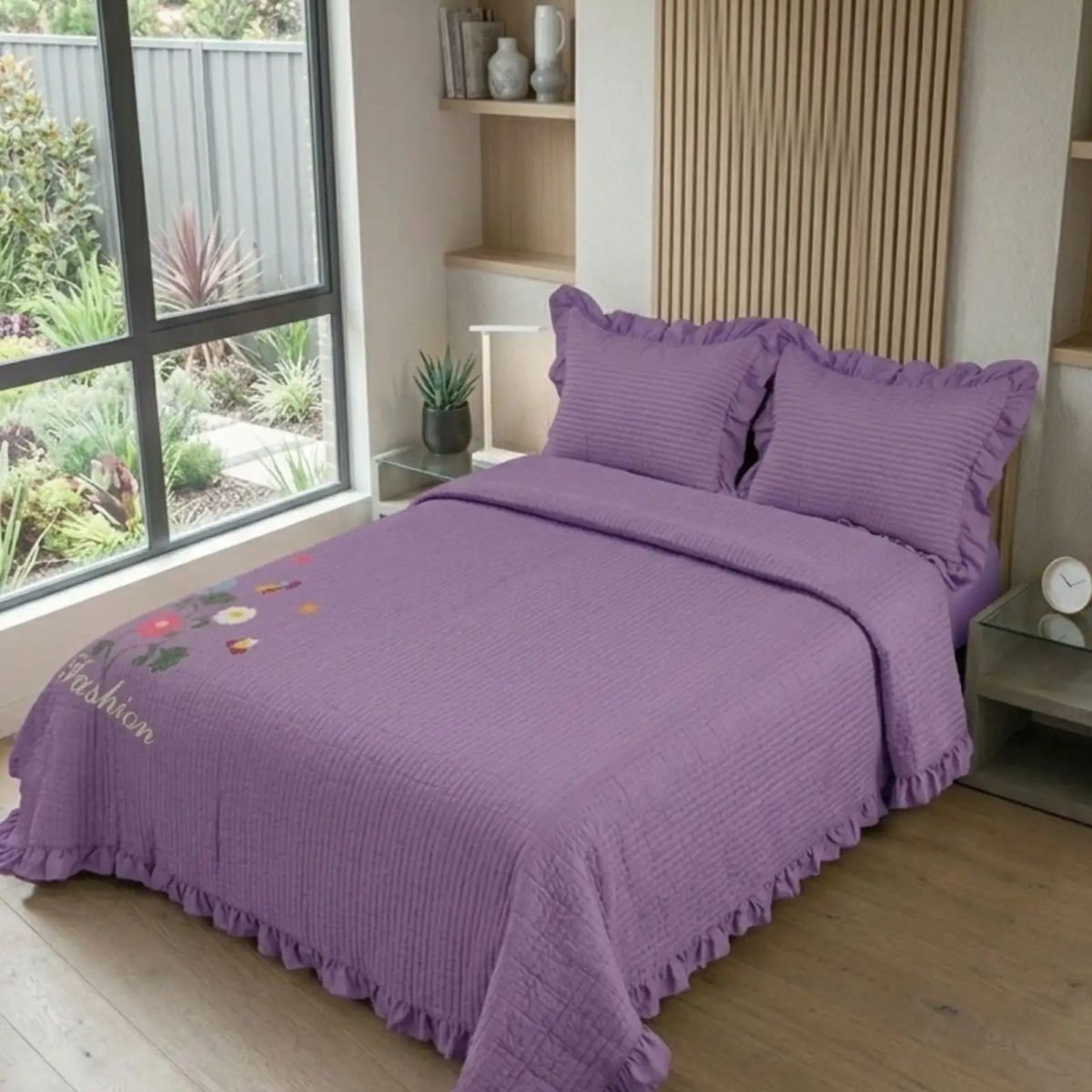 GENERICO - Quilt Cubrecama  Verano Estampado Floral con Bobos 2 Plazas