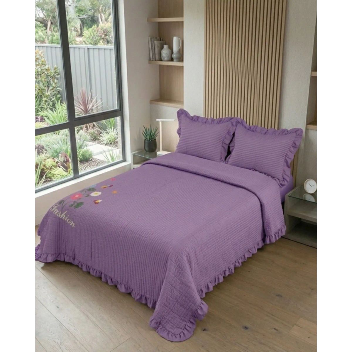 GENERICO - Quilt Cubrecama  Verano Estampado Floral con Bobos 2 Plazas