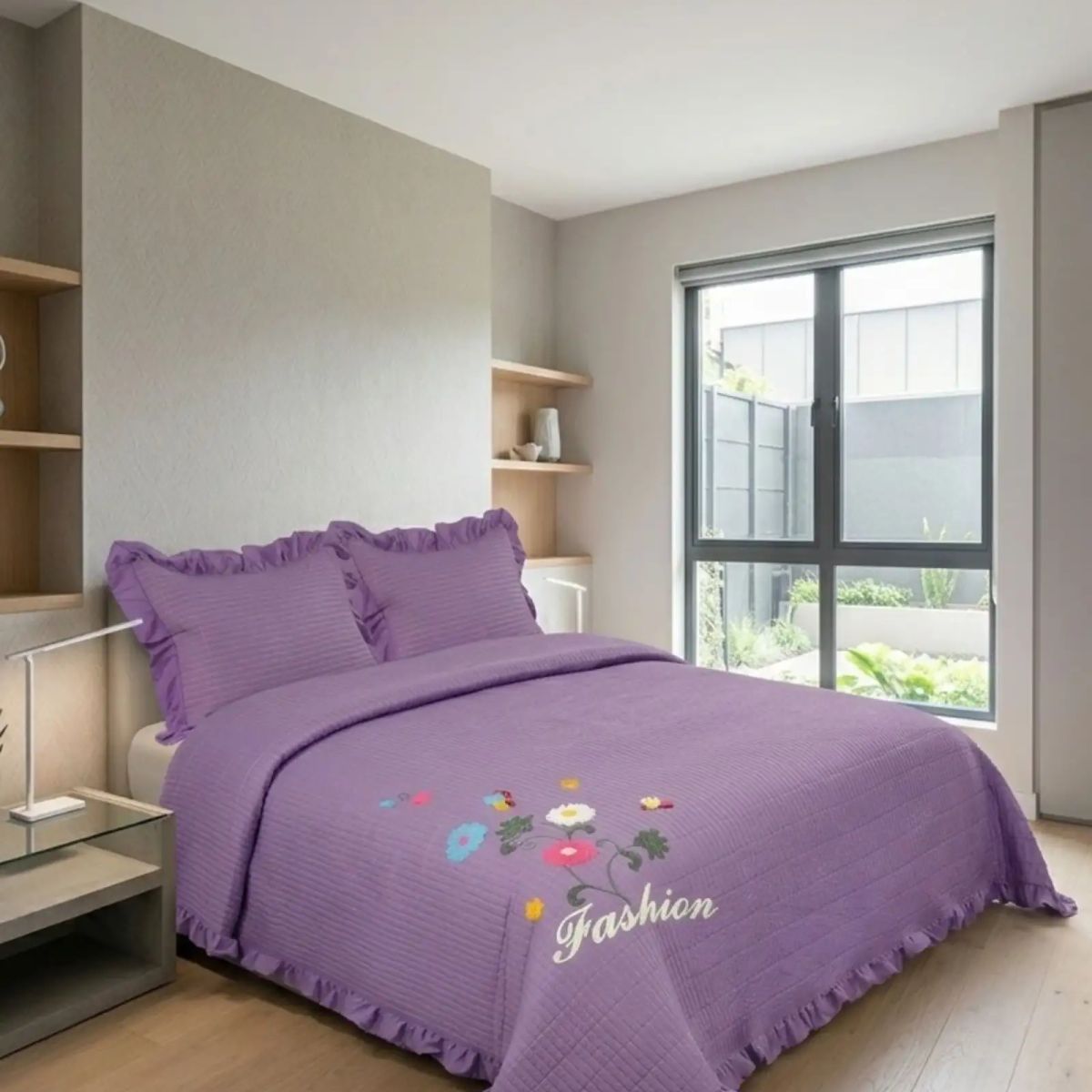 GENERICO - Quilt Cubrecama  Verano Estampado Floral con Bobos 2 Plazas