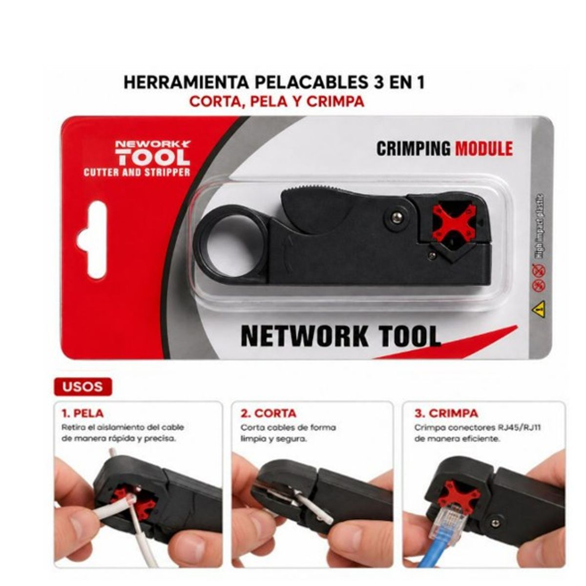 OEM - Pelacables Multifuncional Herramienta Crimpadora y Cortadora de Cable