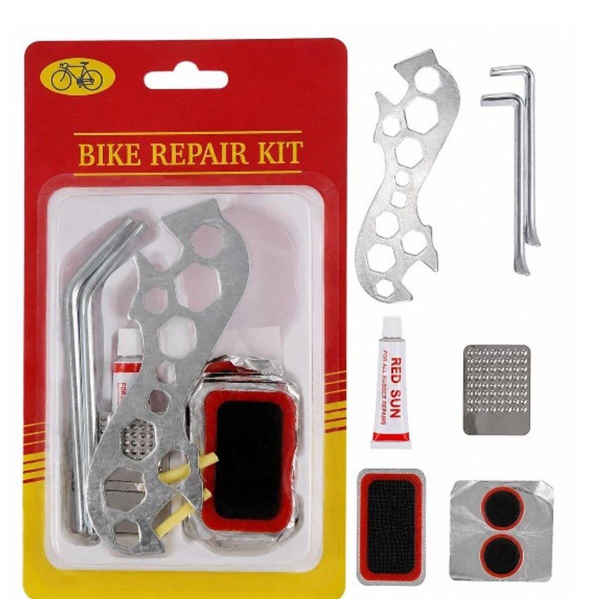 OEM - Kit de Reparación para Bicicleta con Herramientas y Parche de Neumáticos