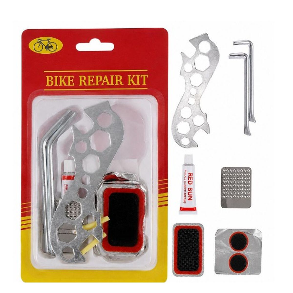 OEM - Kit de Reparación para Bicicleta con Herramientas y Parche de Neumáticos