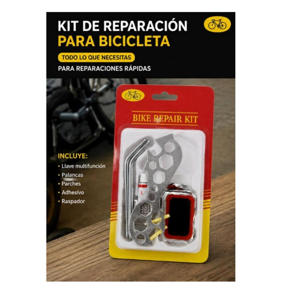 OEM - Kit de Reparación para Bicicleta con Herramientas y Parche de Neumáticos