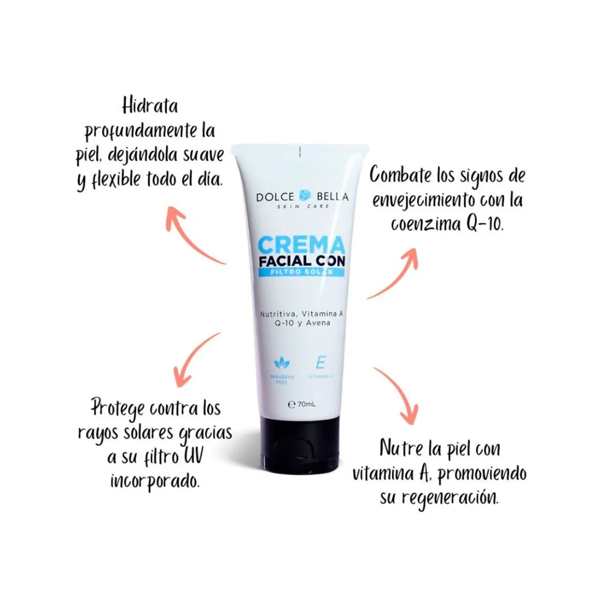 DOLCE BELLA - Crema facial de avena vitamina A y Q10 con protección solar