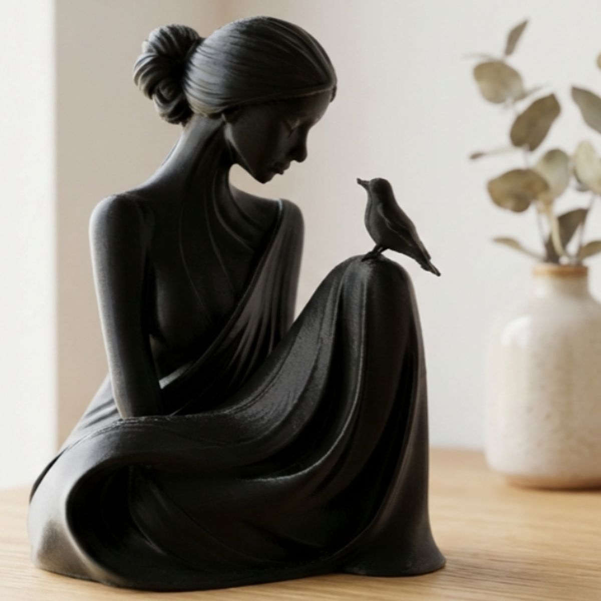 GENERICO - Escultura Decorativa- Dama y Pajarito