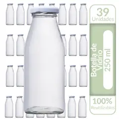 GENERICO - Botella De Vidrio De 250cc con Tapa Pack 39 Unidades