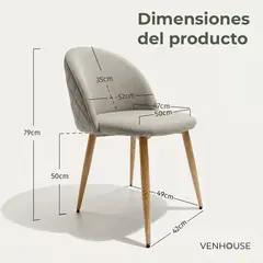 VENHOOUSE - Silla Comedor Moderna Acolchada Metal Sora Lino Greige
