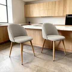 VENHOOUSE - Pack 2 Silla Comedor Moderna Acolchada Metal Sora Lino Greige