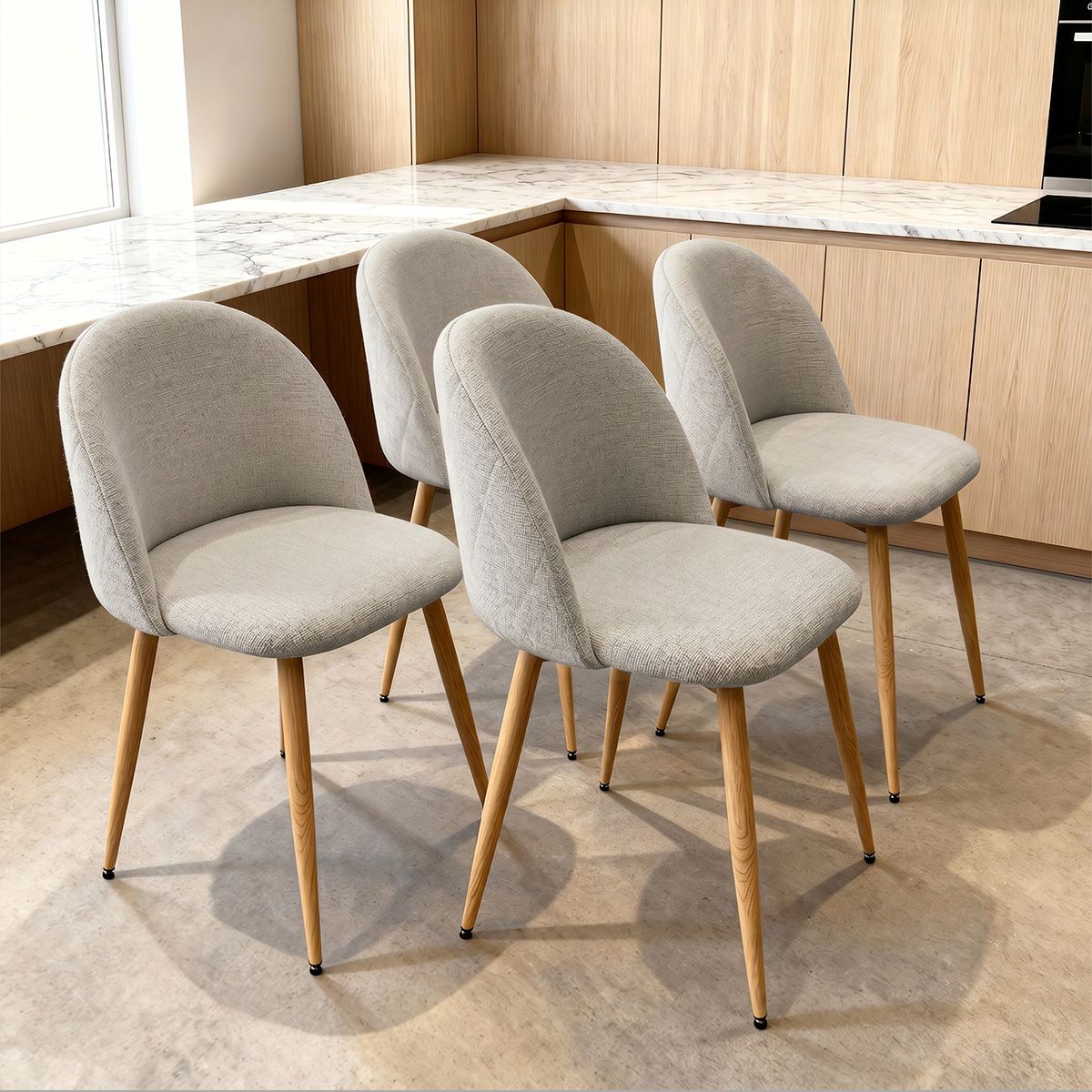 VENHOOUSE - Pack 4 Silla Comedor Moderna Acolchada Metal Sora Venhoouse Lino Greige