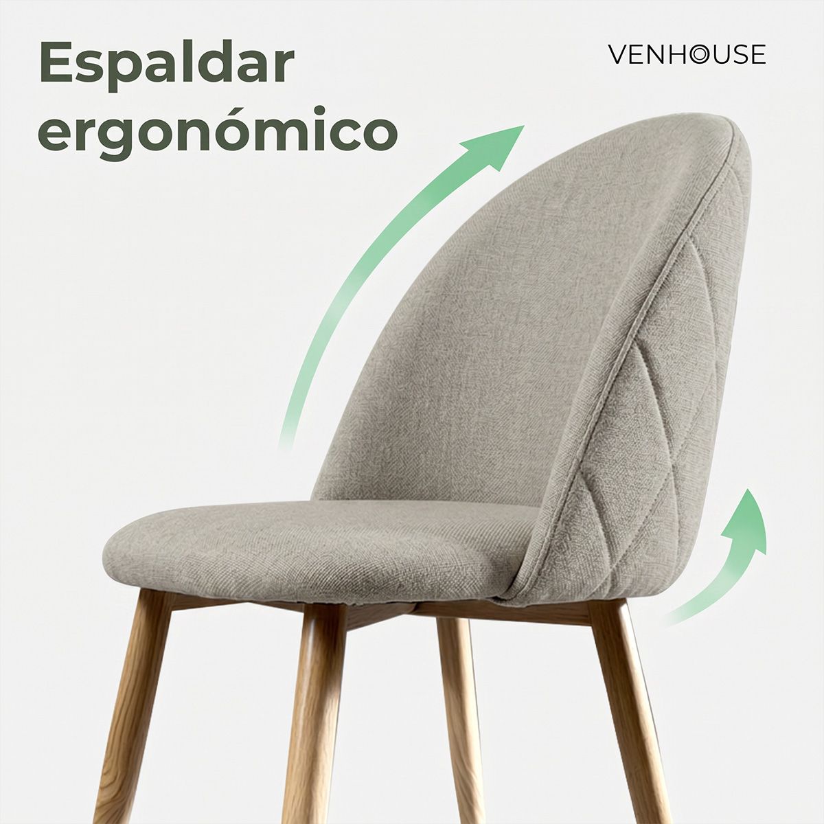 VENHOOUSE - Pack 4 Silla Comedor Moderna Acolchada Metal Sora Venhoouse Lino Greige