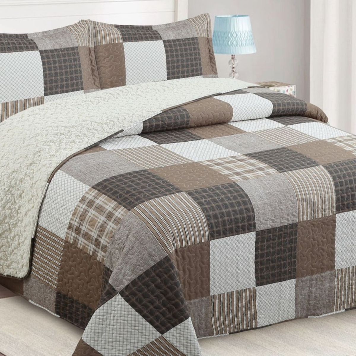 GENERICO - CUBRECAMA QUILT SHERPA POLIALGODON CHIPORRO ULTRA SUAVE