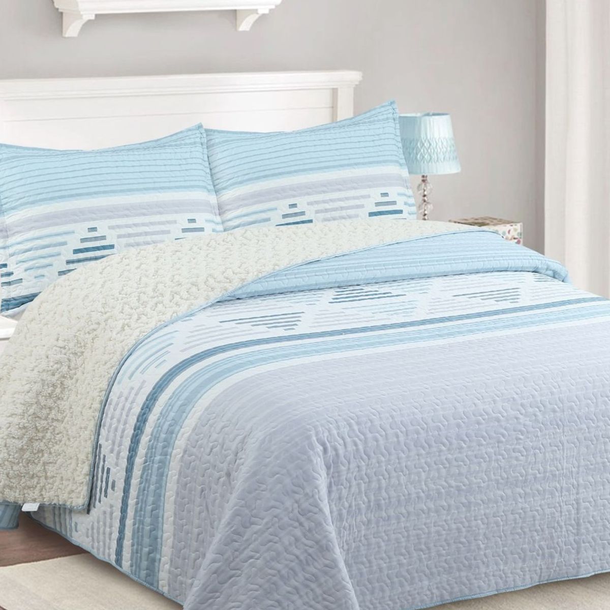 GENERICO - CUBRECAMA QUILT SHERPA POLIALGODON CHIPORRO ULTRA SUAVE