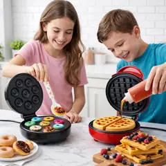 IRM - Combo Maquina 7 Mini Donas Mas Mini Waflera Antiadherente Reposteria Pro FIGOIMPORT