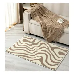 ALMA & DECO - Alfombra Bajada de Cama Relieve Ondas Beige y Marrón Premium Antideslizante 80x120 Cm.
