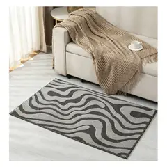ALMA & DECO - Alfombra Bajada de Cama Relieve Ondas Gris y Marengo Premium Antideslizante 80x120 Cm.