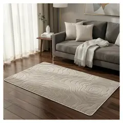 ALMA & DECO - Alfombra Bajada de Cama Relieve Flower Beige Premium Antideslizante 80x120 Cm.